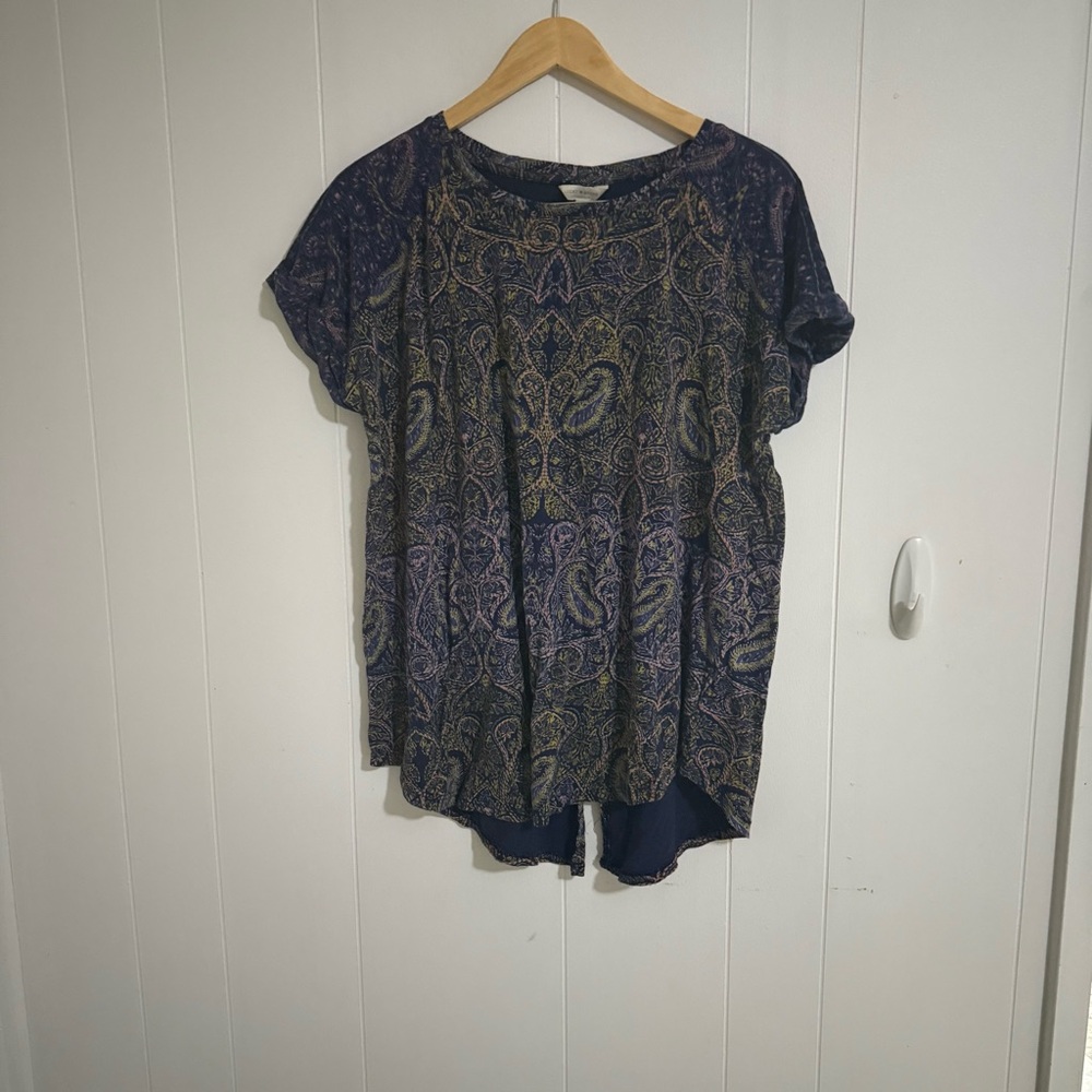Lucky Brand Blue and Gold Paisley Blouse